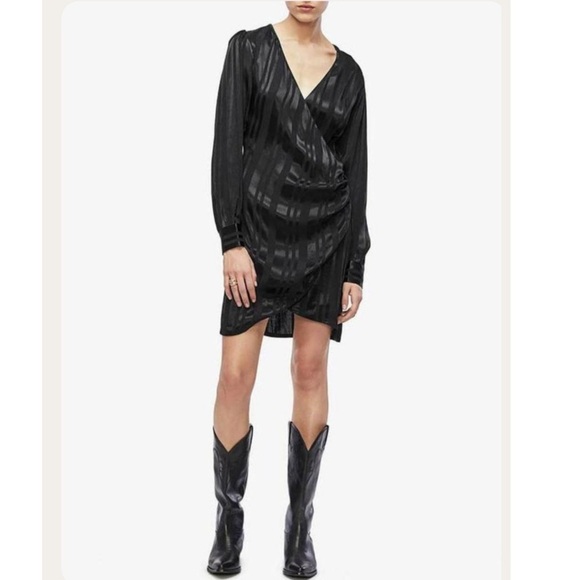 Anine Bing | Penelope Striped Satin Jacquard Mini Wrap Dress Size XS NEW Black - Picture 4 of 14